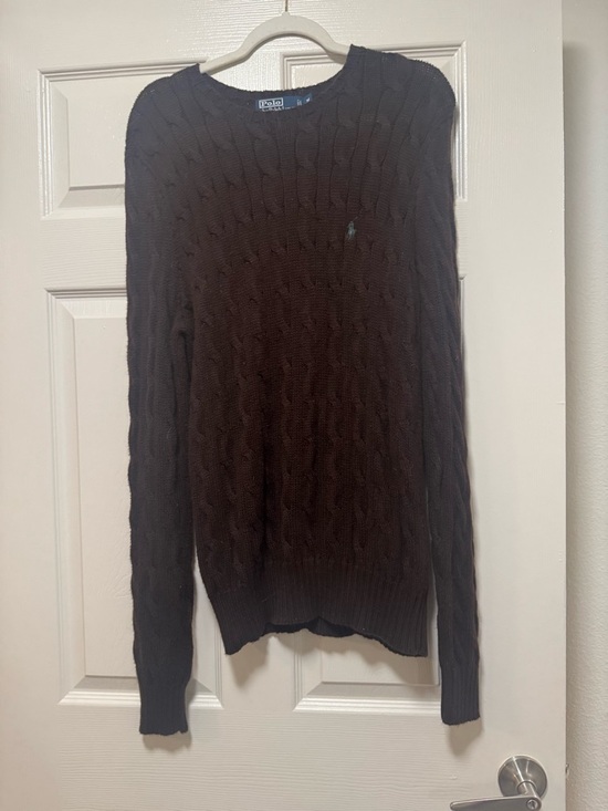 Ralph Lauren Dark Brown Cable-Knit Crewneck Sweater - Picture 6 of 15
